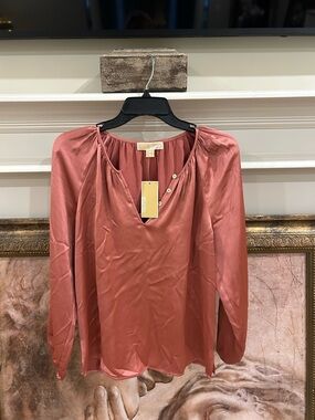 Michael Kors Dusty Rose Silk Peasant Blouse